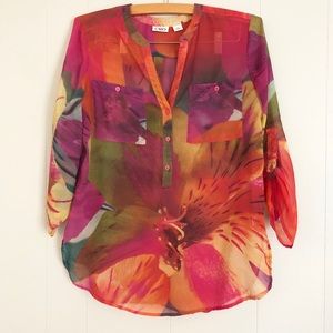 Cato sheer tropical floral blouse/beach coverup